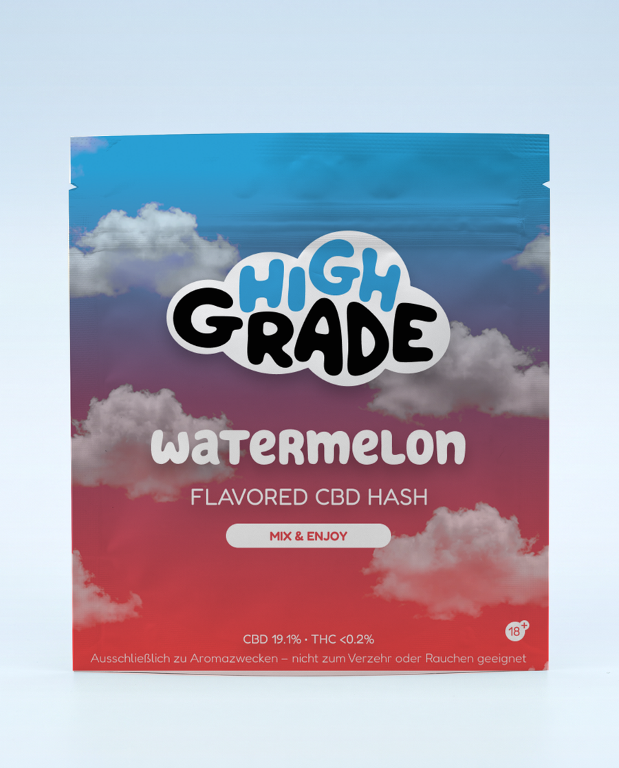 HighGrade Watermelon Flavored CBD Hash – passender Aromabeutel mit Zip-Verschluss
